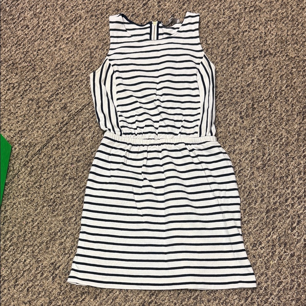 LOFT White and Navy Striped Sleeveless Casual Dress